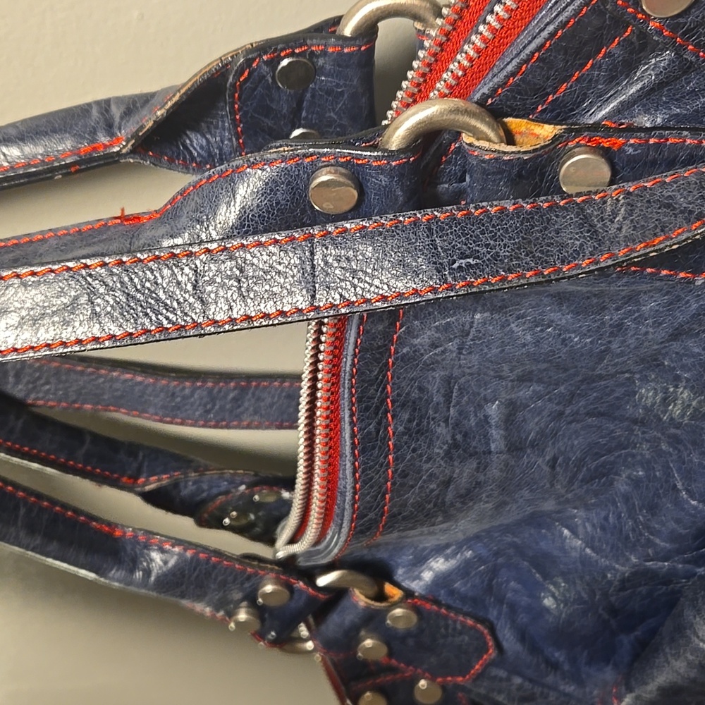 Toscani Italian Leather Satchel Navy Blue - Picture 10 of 11
